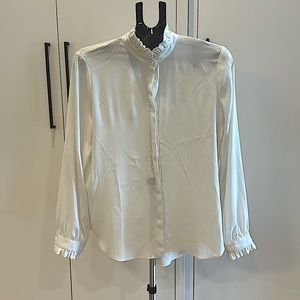 Ann Taylor Ruffle Neck Shirred Blouse